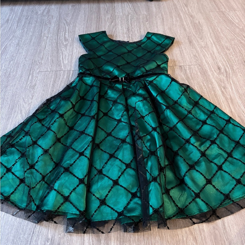 Jona Michelle Green and Black Formal Kids Dress